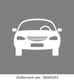 White car vector icon on grey background