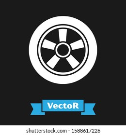 White Car wheel icon isolated on black background.  Vector Illustration