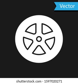 White Car wheel icon isolated on black background.  Vector Illustration