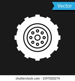 White Car wheel icon isolated on black background.  Vector Illustration