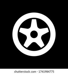 Vector de la rueda del coche blanco aislado en la ilustración plana de fondo negro.