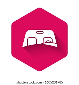 White Car windscreen icon isolated with long shadow. Pink hexagon button. Vector Illustration