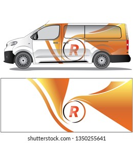White car wrap with a orange stripe graphic design. file is editable and ready to print.