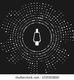 White Carabiner icon isolated on grey background. Extreme sport. Sport equipment. Abstract circle random dots. Vector Illustration