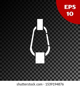 White Carabiner icon isolated on transparent dark background. Extreme sport. Sport equipment.  Vector Illustration