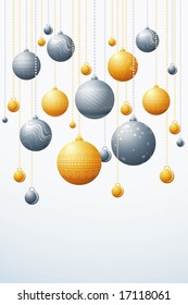 white card with christmas balls, vector illustration