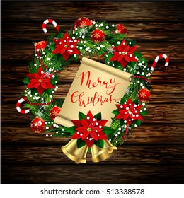White card with Christmas wreath and bow