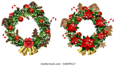 White card with Christmas wreath and bow