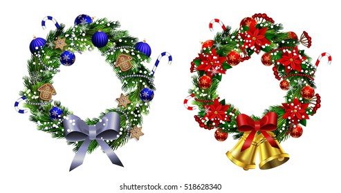 White card with Christmas wreath and bow
