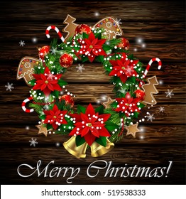 White card with Christmas wreath and bow