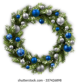 White card with Christmas wreath. Vector paper illustration.