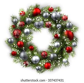 White card with Christmas wreath. Vector paper illustration.