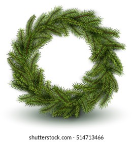 White card with Christmas wreath. Vector 3D christmas background.