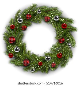 White card with Christmas wreath. Vector  christmas background.