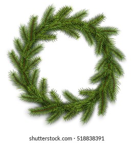 White card with Christmas wreath. Vector 3D christmas background.