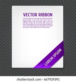 White card with corner ribbon, vector illustration