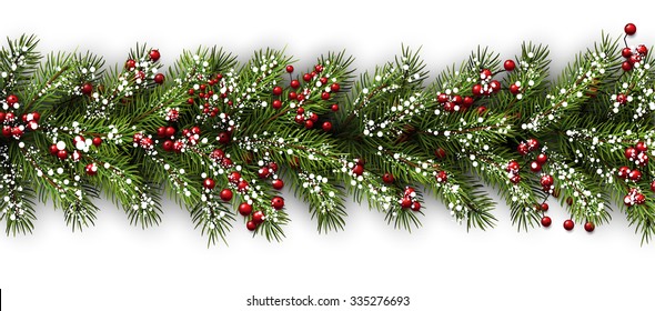 White card with fir branches. Vector paper illustration.