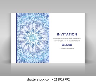 White card with floral decoration. Vector template for invitation, envelop or other.
