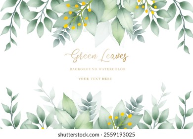 a white card with green leaves and yellow flowers