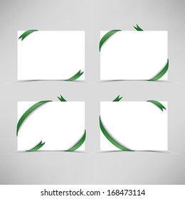 White card with green ribbons vector