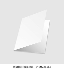 White card mockup. Blank white greeting card. Slightly open card, folded leaflet, brochure or menu mockup template. Isolated on light gray background. For your design or business. Vector illustration.