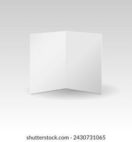 White card mockup. Blank white vertical open greeting card. Inside of card, folded leaflet, brochure or menu mockup template. Isolated on light gradient gray background. Vector illustration.