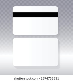 White Card Mockup Vector: Magnetic Stripe, Rounded Corners, Light Checkered Background, Front and Back Views, Minimalist Design, Access Card Template, Credit Card Mockup, Transparent Element