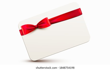 White card wrapped with red silky ribbon. Detailed template  illustration.