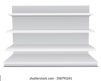 White Cardboard Blank Empty Displays With Shelves Products.