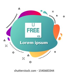 White Cardboard box with free symbol icon isolated on white background. Box, package, parcel sign. Delivery, transportation and shipping. Abstract banner with liquid shapes. Vector Illustration