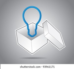 White cardboard box with light bulb, creativity in business concept, vector illustration