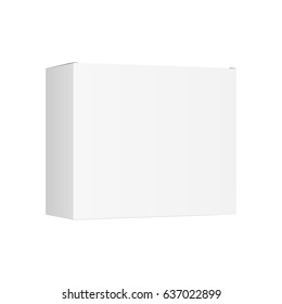 White cardboard box mockup isolated on white background. Template for design or branding. Vector illustration