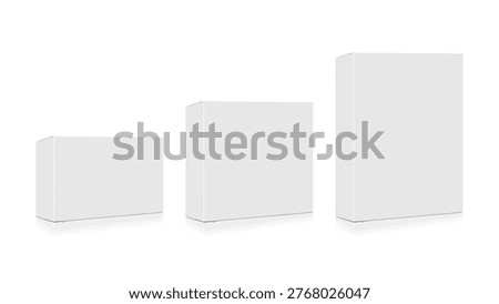 White Cardboard Box Mockup Set – Blank Cosmetic and Medical Packaging Boxes, 3D Product Package Template Isolated on White Background Vector Illustration