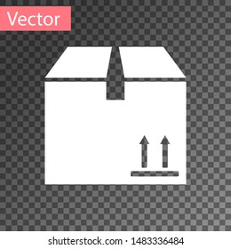 White Cardboard box with traffic symbol icon isolated on transparent background. Box, package, parcel sign. Delivery, transportation and shipping.  Vector Illustration