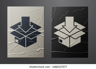 White Cardboard box with traffic symbol icon isolated on crumpled paper background. Box, package, parcel. Delivery, transportation and shipping. Paper art style. Vector Illustration