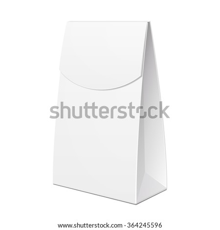 White Cardboard Carry Box Bag Packaging For Food, Gift, Cosmetics Or Other Products. Illustration Isolated On White Background. Mock Up Template Ready For Your Design. Product Packing Vector EPS10