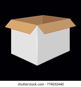 White Cardboard Close Box. Side View. Package Design. Isolated on Black