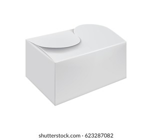 White cardboard fast food box isolated on white background vector illustration. Packaging design element for branding.