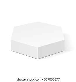 White Cardboard Hexagon Box Packaging For Food, Gift Or Other Products. Illustration Isolated On White Background. Mock Up Template Ready For Your Design. Product Packing Vector EPS10
