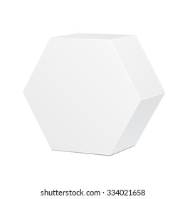 White Cardboard Hexagon Carry Box Bag Packaging For Food, Gift Or Other Products. On White Background Isolated. Ready For Your Design. Product Packing Vector EPS10