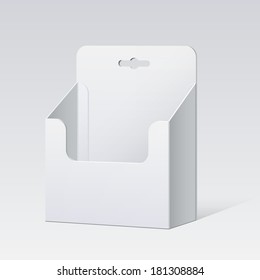 White Cardboard holder for brochures and flyers. Vector Illustration