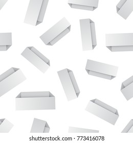 White cardboard package box seamless pattern background. Business flat vector illustration. Open package box sign symbol pattern.