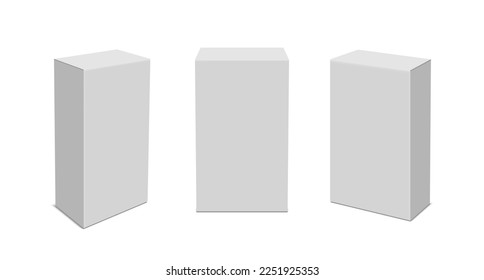 Plantilla de caja de paquetes de cartón blanco. Mochila de caja vacía realista para el embalaje de productos aislados en fondo blanco. Ilustración del vector