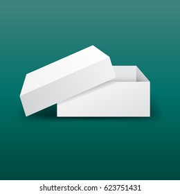 White cardboard package box. Vector illustration on green background.