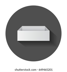White cardboard package box. Vector illustration with long shadow.