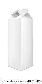 White cardboard package  with cap for beverage, juice and milk.