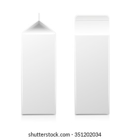 Paquete de cartón blanco para productos diarios, zumo o leche. Colección de paquetes. Ilustración vectorial.
