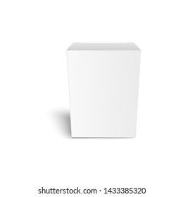 White cardboard retail packaging box - realistic blank mockup for company branding or brand identity, empty package front template with shadow. Vector illustration isolated on white background