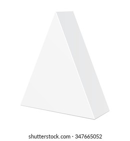 White Cardboard Triangle Box Packaging For Food, Gift Or Other Products. Illustration Isolated On White Background. Mock Up Template Ready For Your Design. Product Packing Vector EPS10