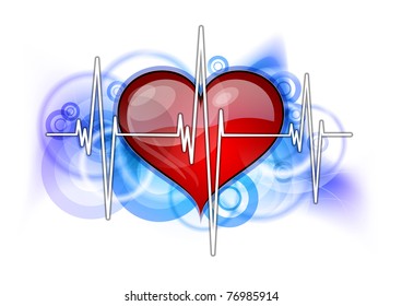 white cardiogram with red heart